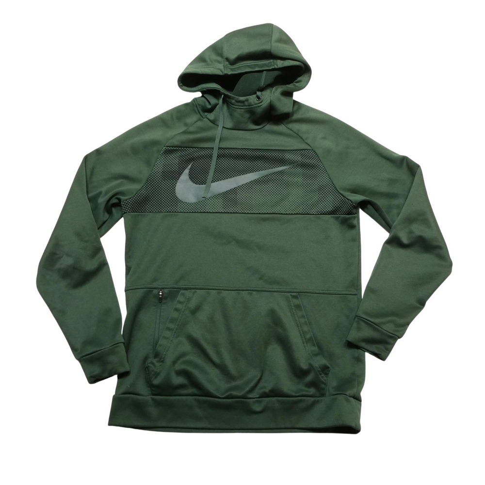Nike Hoodie Sweatshirt Mens Small Green Big Swoosh Dri-FIT Fleece Pullover